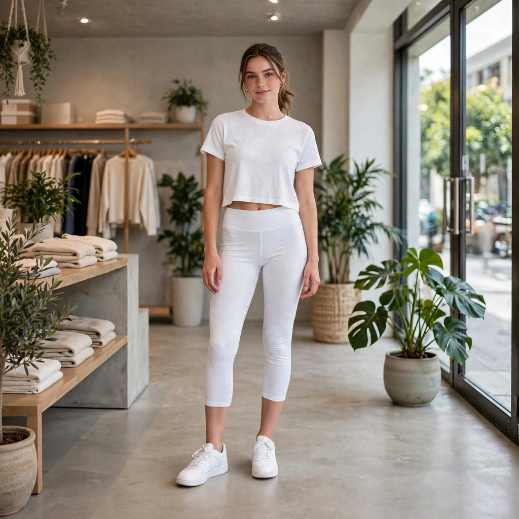 High-Waisted Capri Leggings – White
